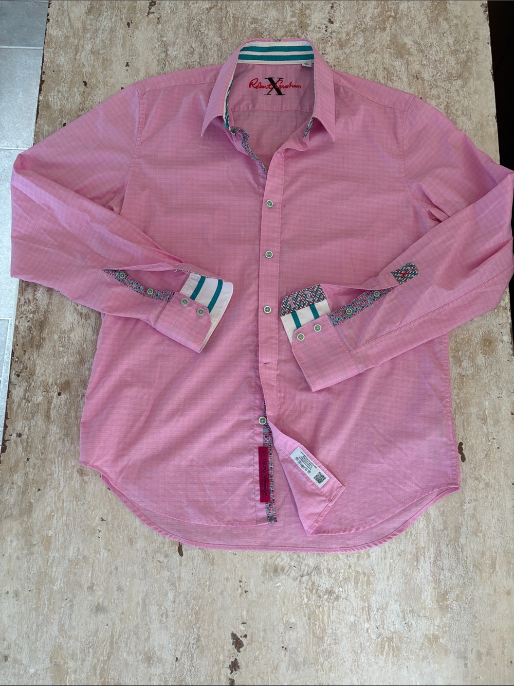 Robert Graham Pink Button-Down Shirt with Contrast Trim